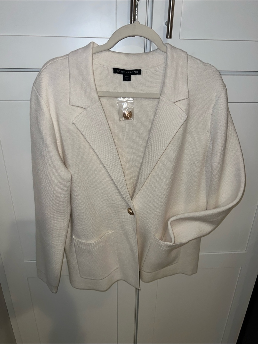Boston Proper Ivory Knit Single-Button Blazer